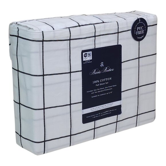 Brooks Brothers Cotton Full Double Sheet Set Black White Large Plaid - Picture 2 of 8